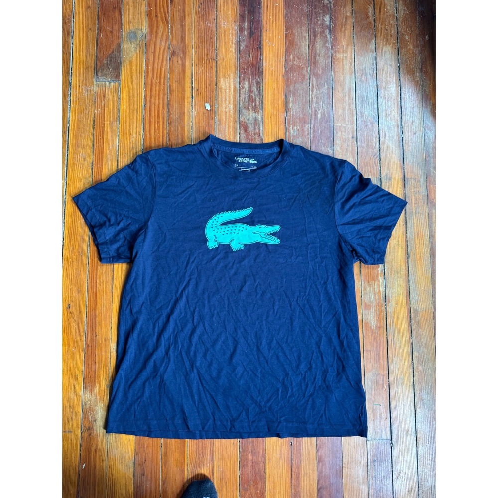 Lacoste Sport Mens Navy Blue Teal Big Croc Graphic T-Shirt US XXL FR 7 RN87651